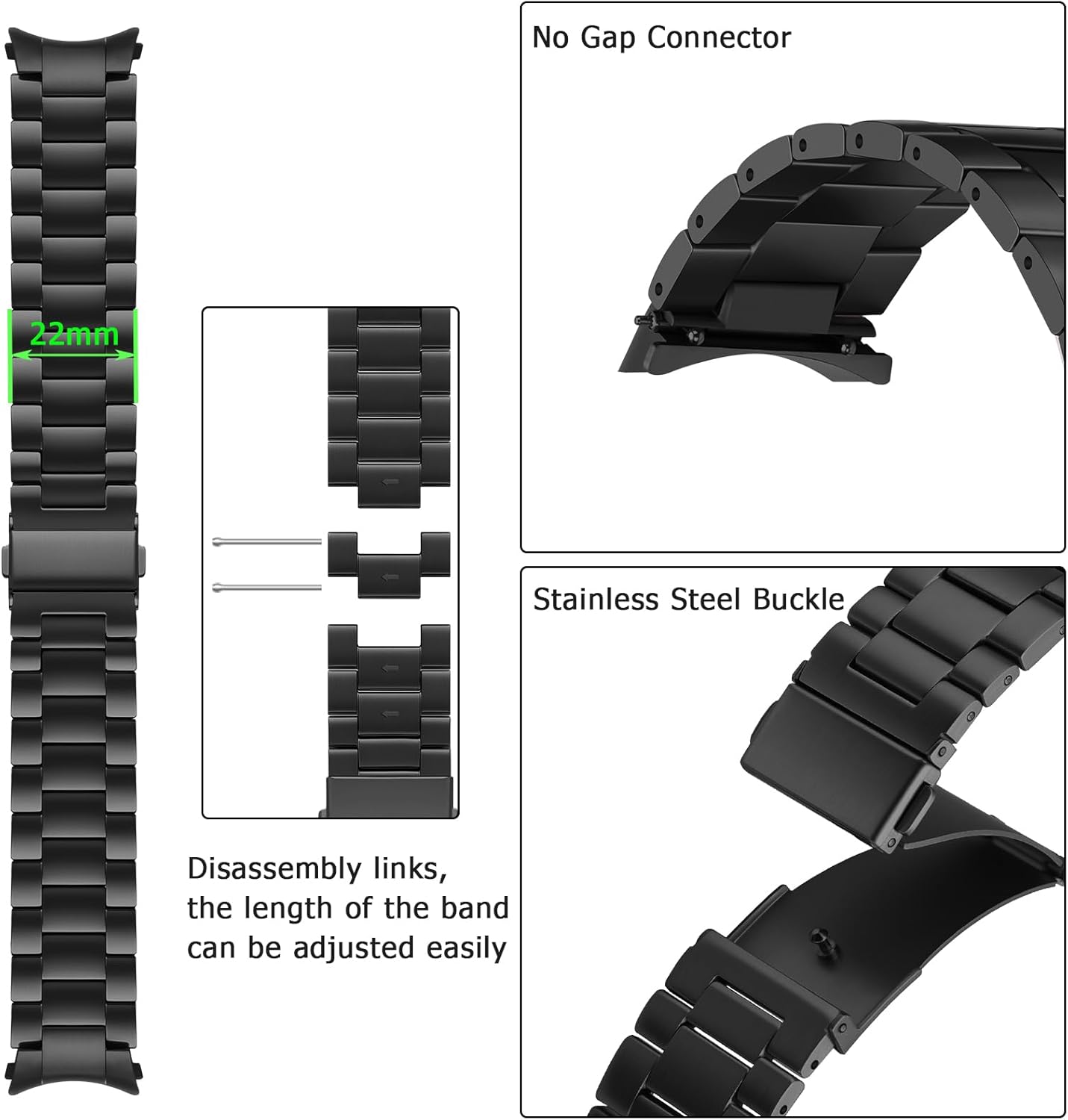 Anlinser Titanium Bands Compatible with Samsung Galaxy Watch 7/6/5/4/FE Band 44mm 40mm, for Galaxy Watch 6 Classic 47mm 43mm/5 Pro 45mm, No Gap Lightweight Metal Strap for Women Men (Black)