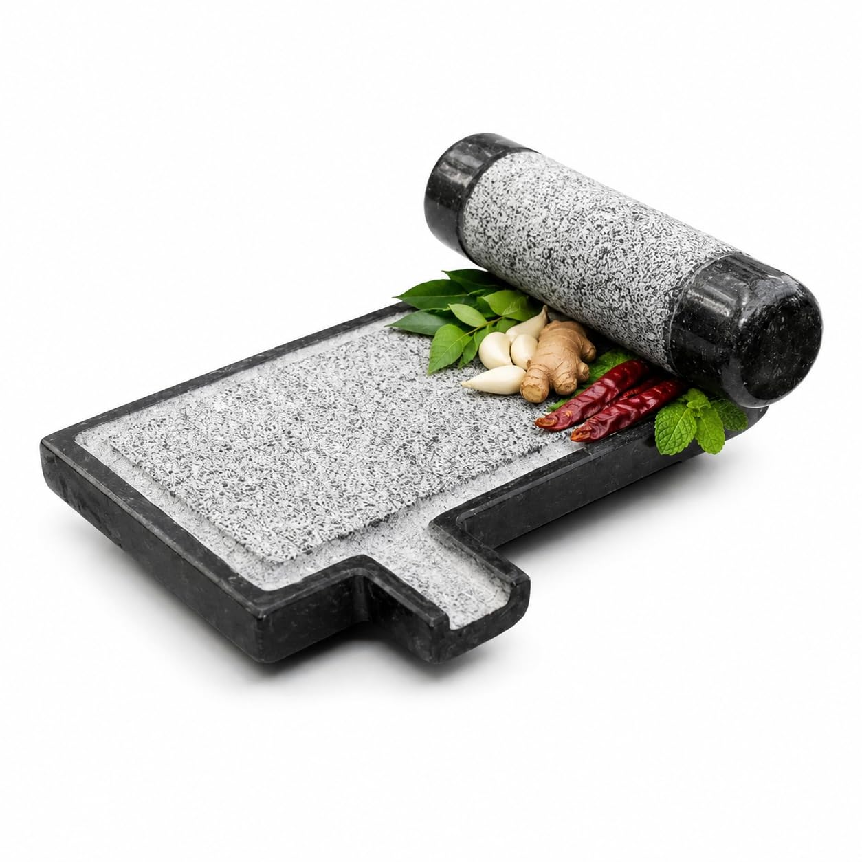 MYNAKSHA Ammikallu for Kitchens, Handcrafted Natural Black Granite Silbatta, Heavy Duty, Manual Grinding Stone for Chutney, Masalas, Ginger Garlic Paste & Herbal Powders (13x9 Inch)-image-13