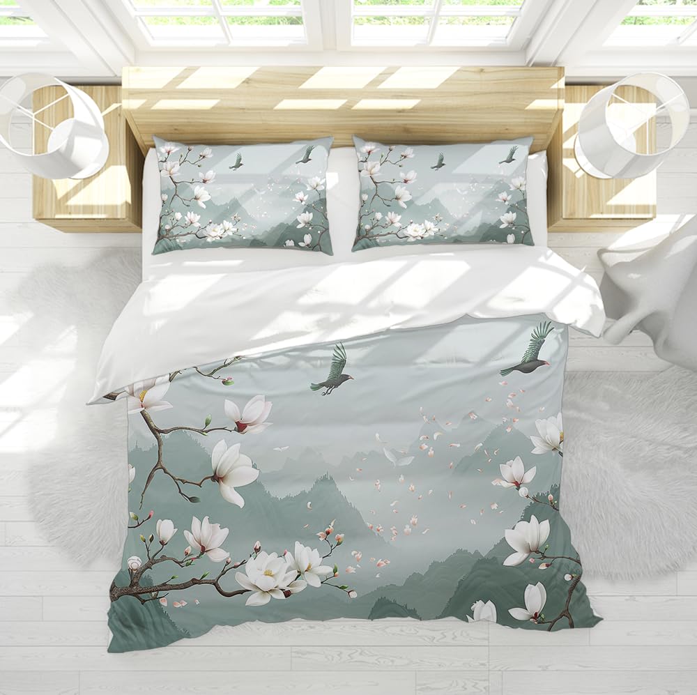 Housse de couette magnolia 260x240 avec taies pour un lit doux et hypoallergénique