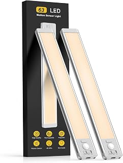 MCGOR 14.7" Rechargeable Motion Sensor Under Cabinet Lights, 2 Pack Dimmable Wireless Closet Lights for Kitchen, Hallway, Stairs