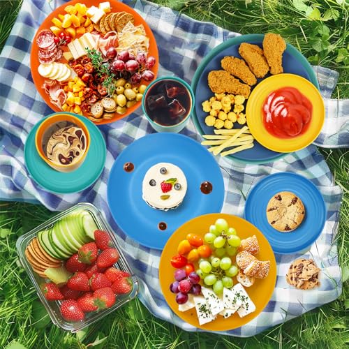 Wrova 40Pack plates and bowls sets for kids - Unbreakable wheat straw dinnerware sets service for 8 - Alternative plastic 40pcs dish sets for kitchen, camping and indoors dinning - (Colorful) - Image 6