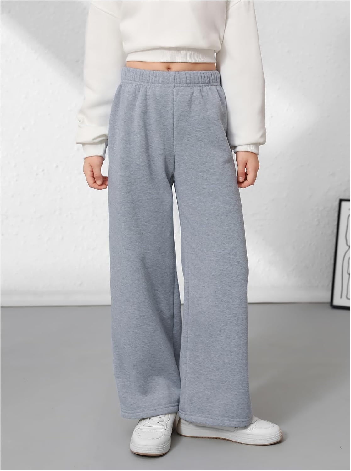 SHENHE Girl's Fleece Lined Sweatpants Wide Leg Open Bottom Athletic Loose Sweatpants - Image 4