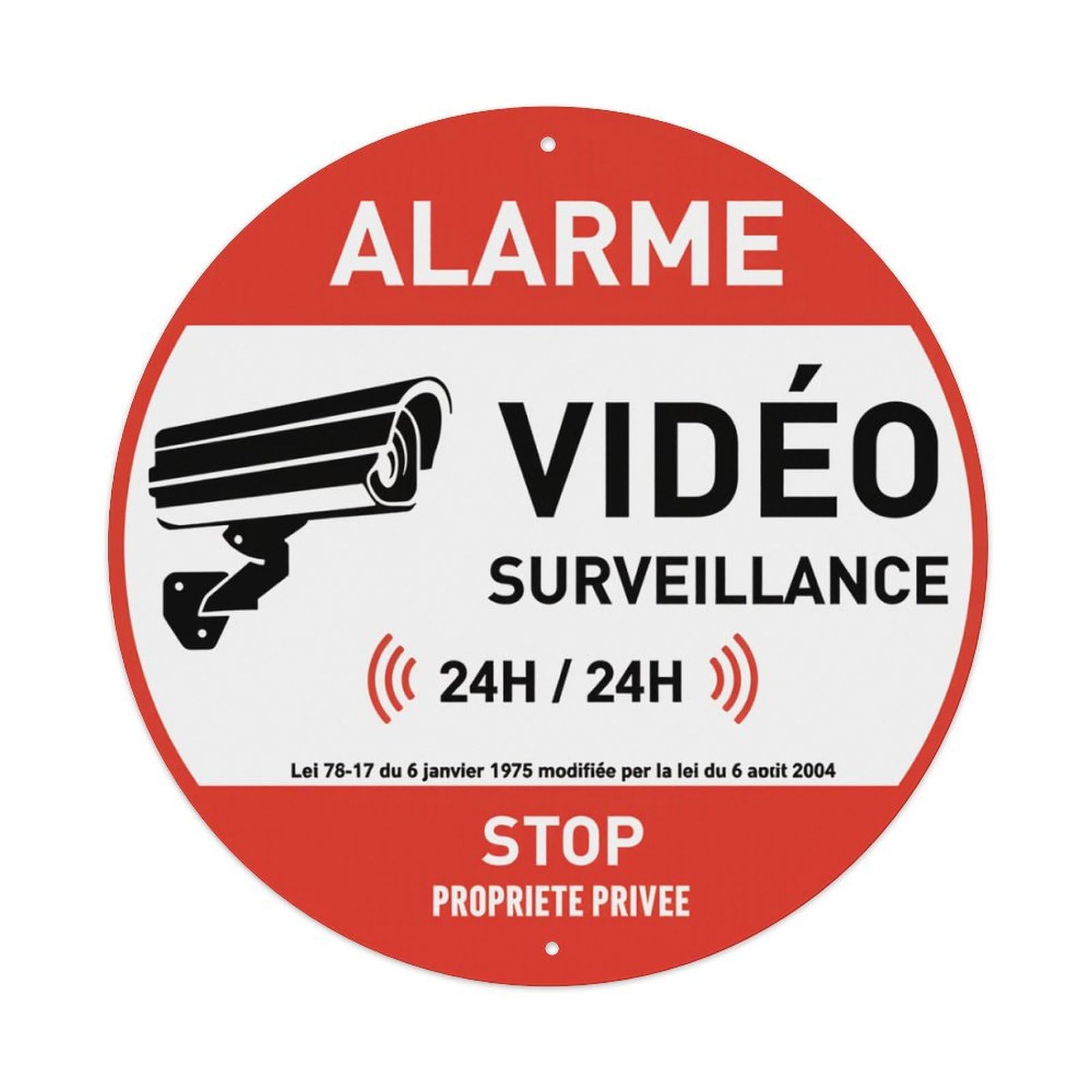 Alarm Video Surveillance 24h Stop Private Property Round Tin Sign Retro Metal Sign for Cafe Bar Pub Home Game Room Gym Club Wall Decoration Vintage Metal Poster 8x8 Inch