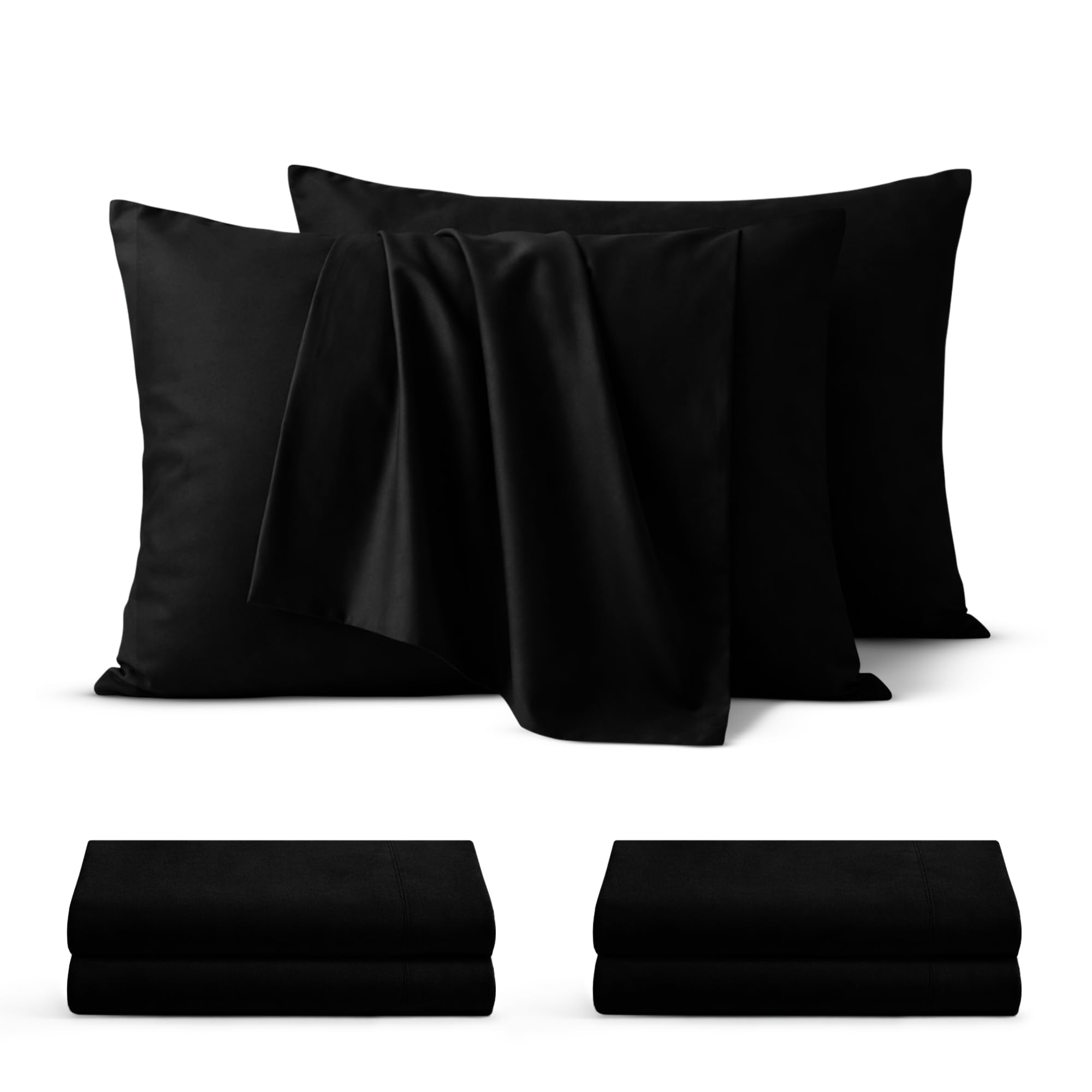 BEDIO Black Pillow Cases 4 Pack – Ultra Soft Brushed Microfiber Pillowcases Standard Size with Envelope Closure, Breathable, Wrinkle Free, Durable Set of Pillow Covers (50 x 75 Cm)