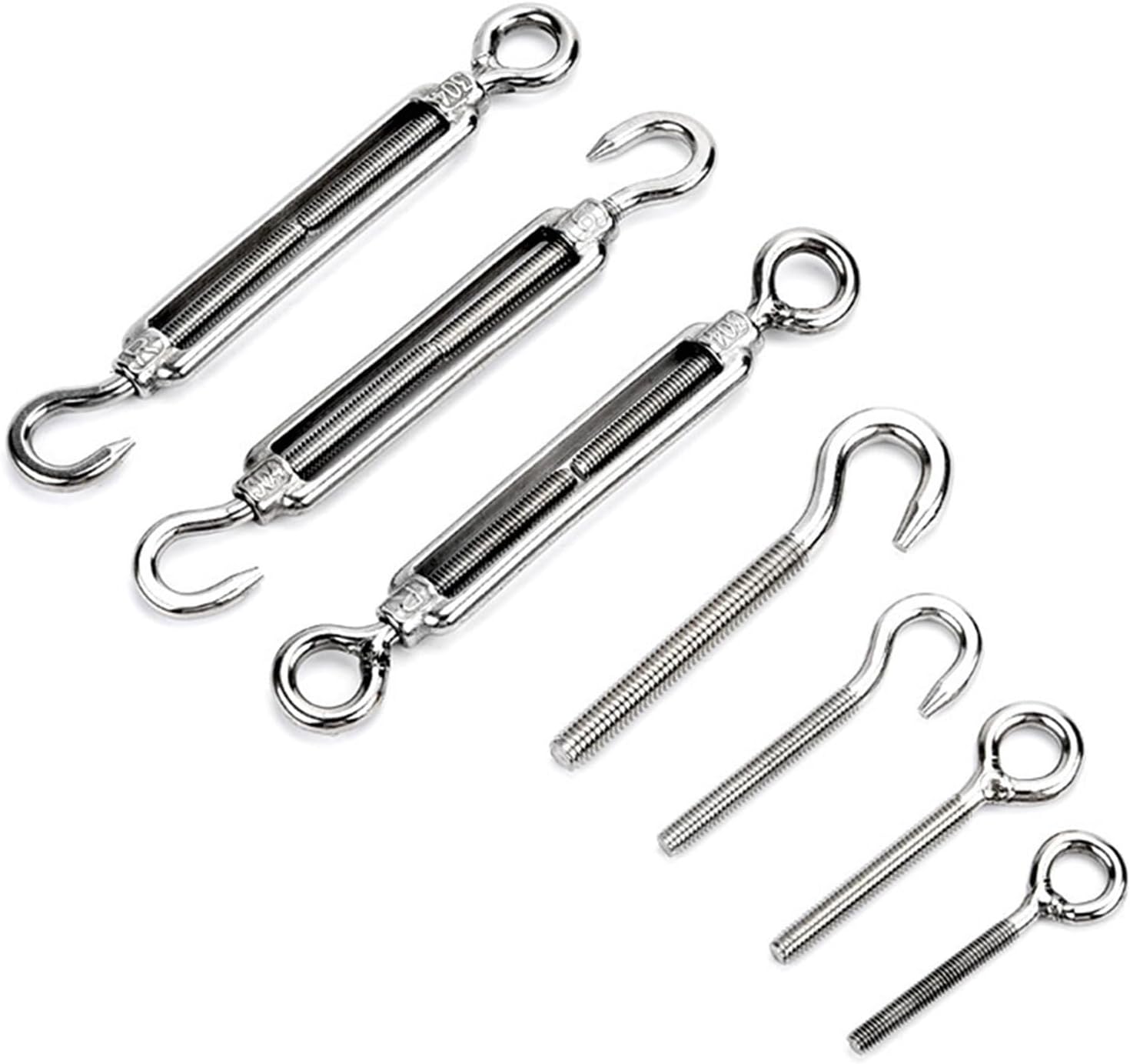 Stainless Steel Turnbuckle Adjustment Hook Eye Screw Wire Rope Tensioning Tightener Tight Cable Screw Connector 2PCs