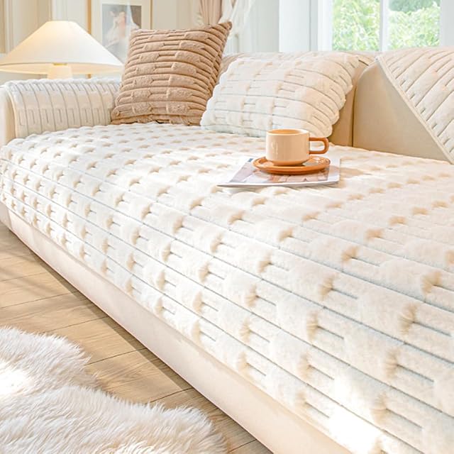 soputry Super Soft Plush Non-Slip Sofa Cushion Covers, Thick Rabbit Plush Sofa Cushion Super Soft Faux Fur Throw Pillow Cover, Fluffy Couch Cushion Covers (White, Pillowcase 45 * 45 cm)