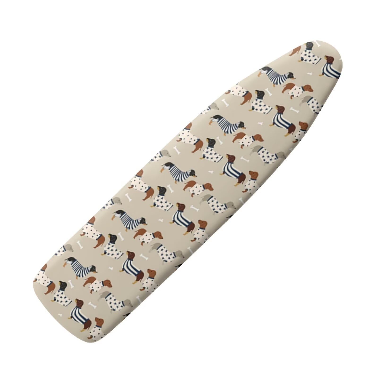 NETILGEN Ironing Board Covers Modern Protective Covers Resists Scorching Anti-Skid Machine Washable X-Large Size Fit Boards up to 140 x 45cm, Dachshund Dog Beige — image 1