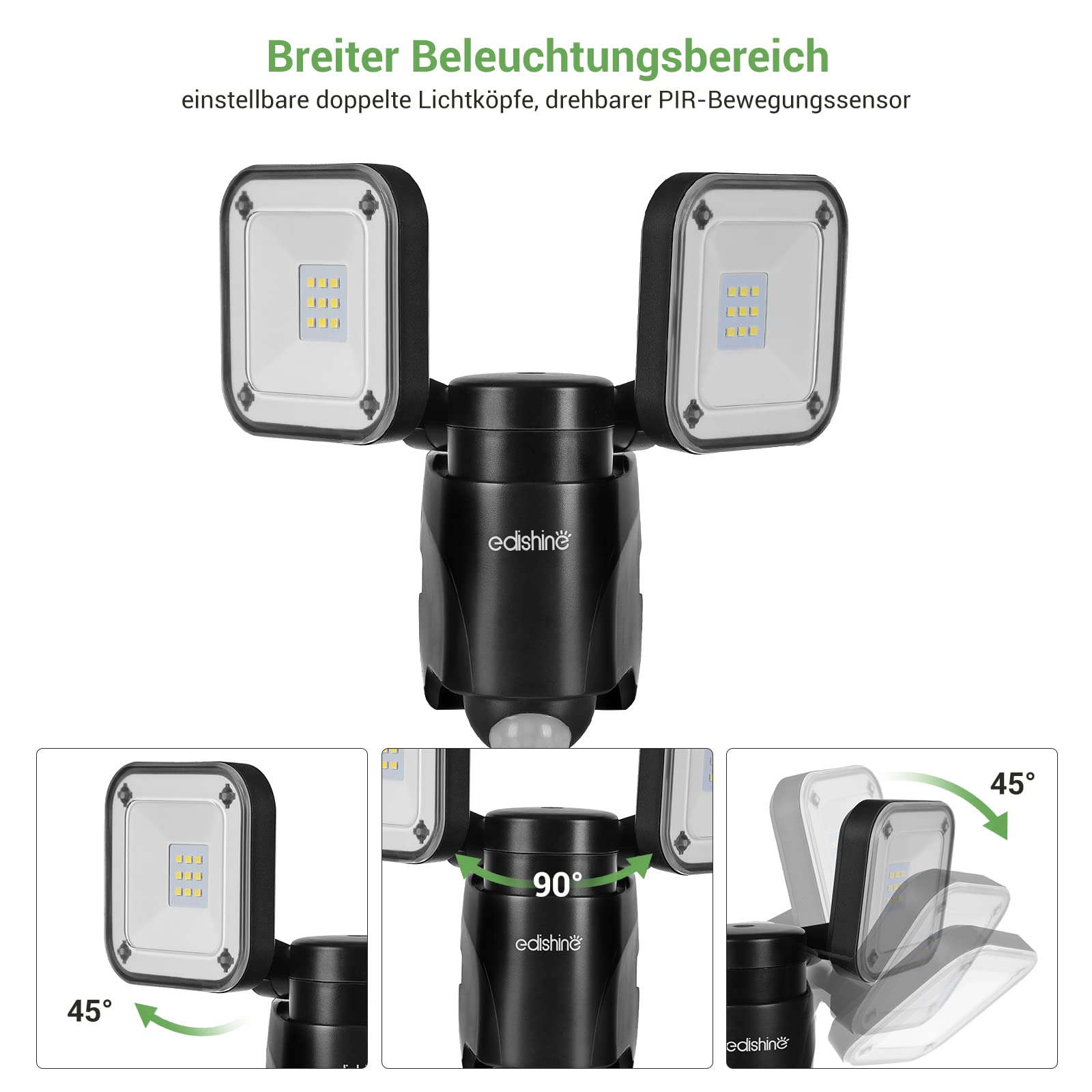 EDISHINE Reflektor LED na baterie z czujnikiem ruchu IP44 800 lumenów 6000 K