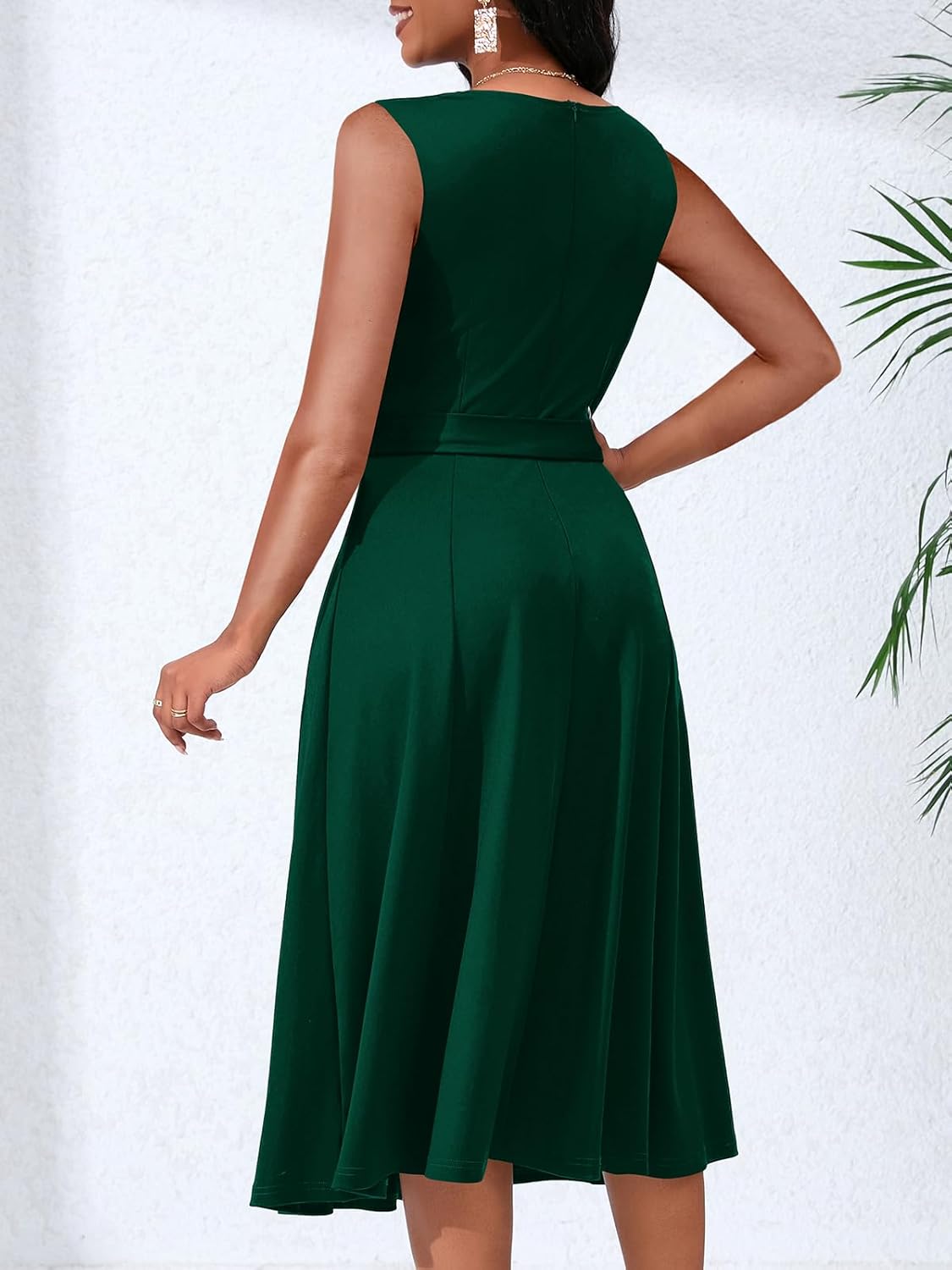 PerZeal Women's Summer Casual Solid Dress Sleeveless Crew Neck Formal Wedding Guest A Line Midi Dress - Image 2