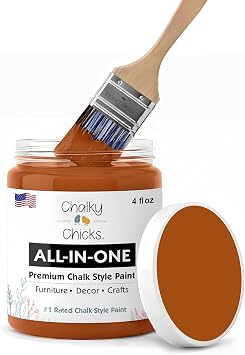 Chalky Chicks 4 Fl Oz Matte Acorn Orange Chalk Paint for Furniture Without Sanding - No Prep Furniture Paint No Sanding All in One for Crafts, Wood, Cabinet, Walls, Metal, Dresser, Farmhouse