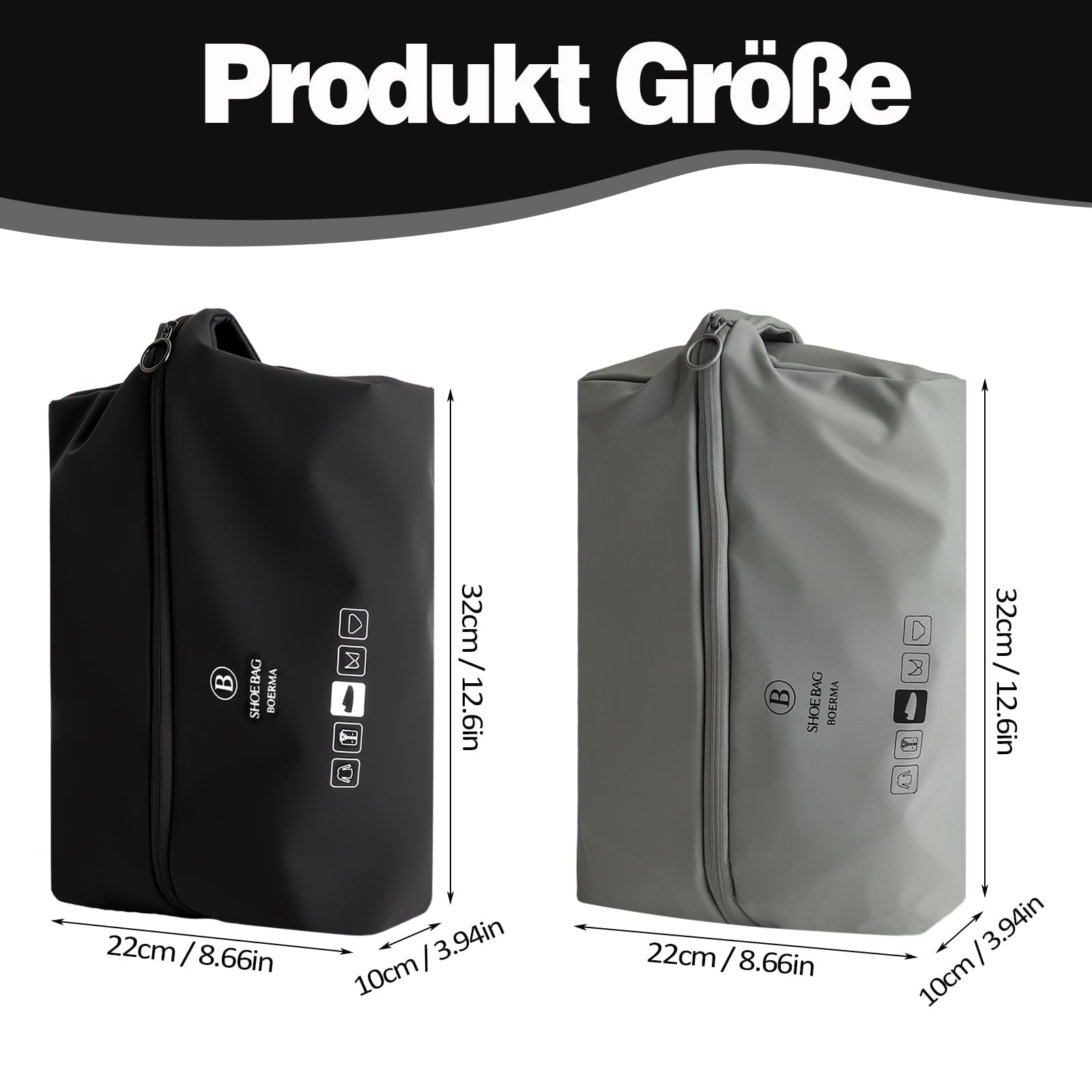 2 sacchetti per scarpe da viaggio, borsa per scarpe da viaggio, organizer per scarpe, impermeabile, in TPU, grande capacità, pieghevole, per valigie, fitness, scarpe da viaggio (nero, grigio)