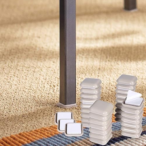 Miniatura 3 de Paquete combinado de 48 deslizadores de alfombra autoadhesivos para silla, 32 piezas cuadradas autoadhesivas de 1 pulgada y 16 unidades de 12 x 4