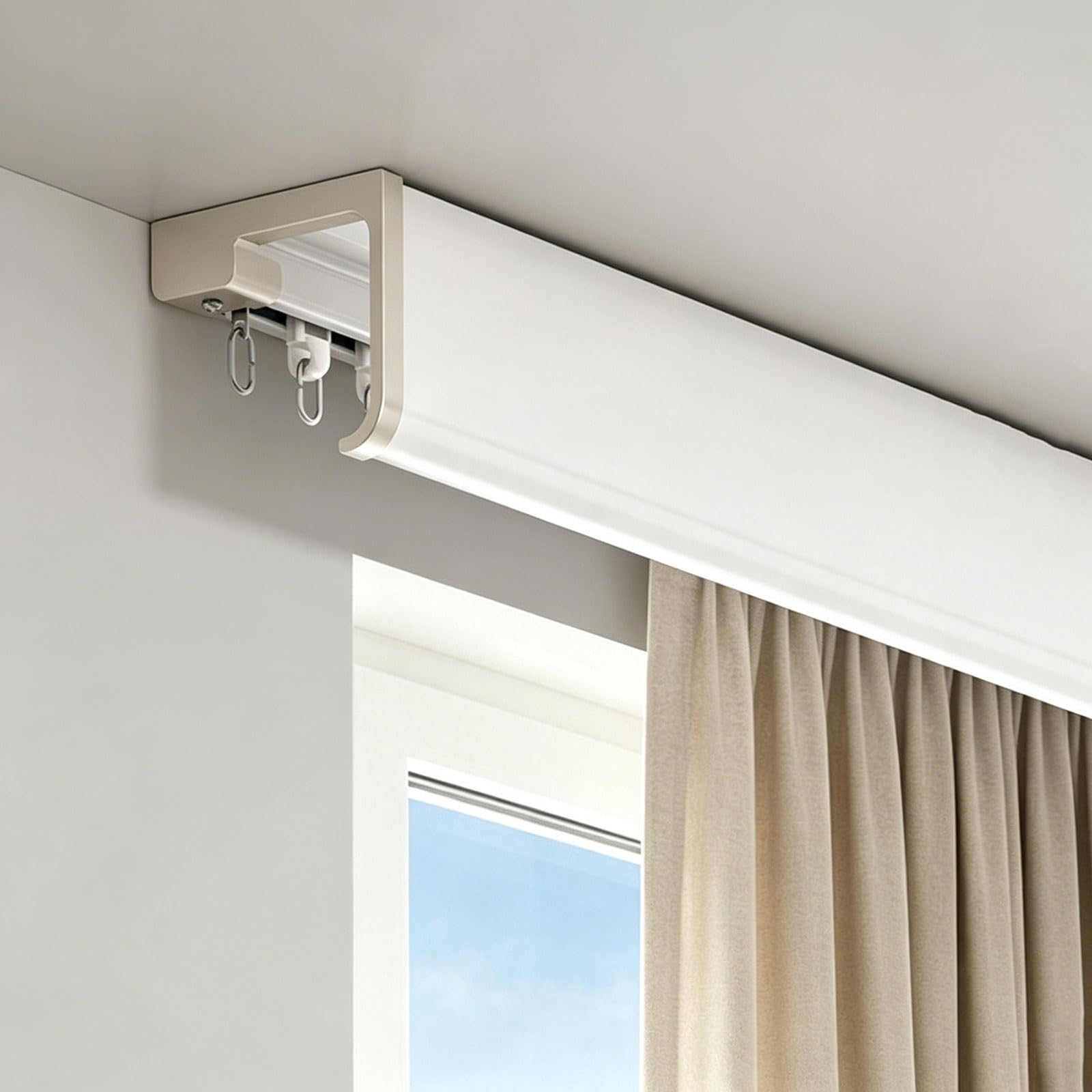 Jixcjhj Top-Mounted Aluminum Ceiling Curtain Track Box Set Ceiling/Wall Mount Room Divider Single Curtain Rail System Silent Pulley For Living Room, Bedroom(,1.2M/3.9Ft)