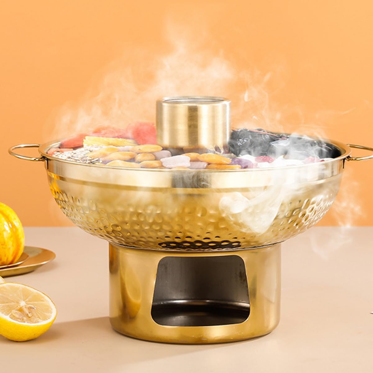 Mikinona Stainless Steel Dessert Fondue Pot Multi-functional Hot Pot Ice Holder Smooth Edges for Safe Handling Easy to Clean Kitchen Supply for Individual Servings