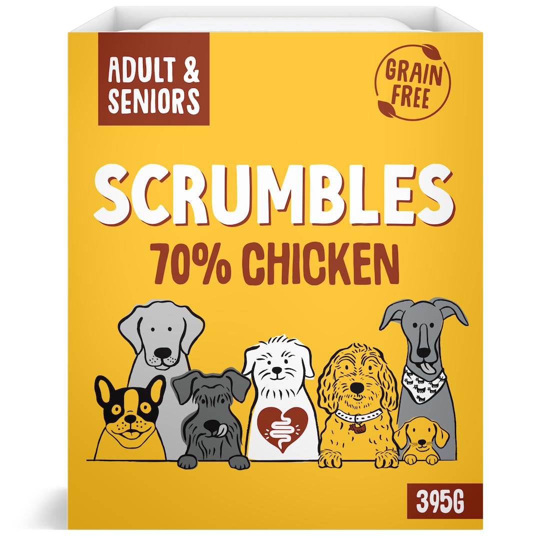 Scrumbles Natural Wet Dog Food, Grain Free Recipe with 70% Chicken and Slippery Elm, 7x 395g,package may vary
