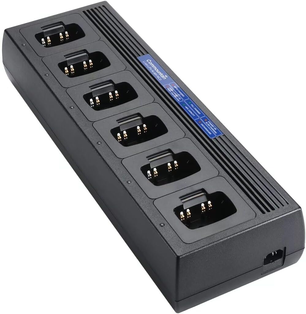 Commountain Six Unit Charger Compatible with Motorola Radio BPR40 BPR40D, Compatible with Batteries PMNN4071 PMNN4075, Multi Gang Rapid Charger with Temperature Management, Replace PMPN4184 PMPN4184A