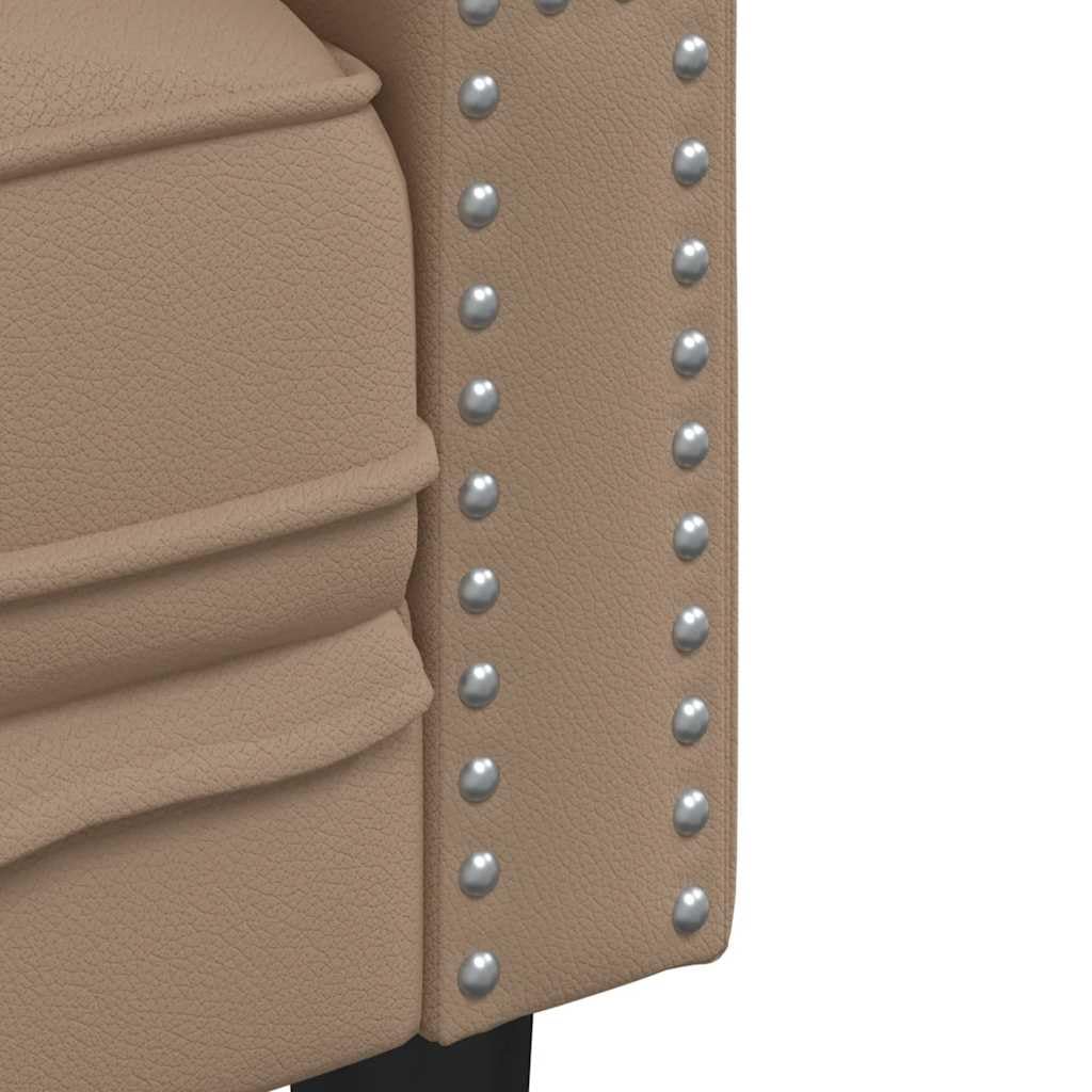 Poltrona Chesterfield a 3 Posti in Similpelle Cappuccino Divano Elegante con Schienale Capitonné e Gambe Robuste per Soggiorno Relax e Arredamento Classico