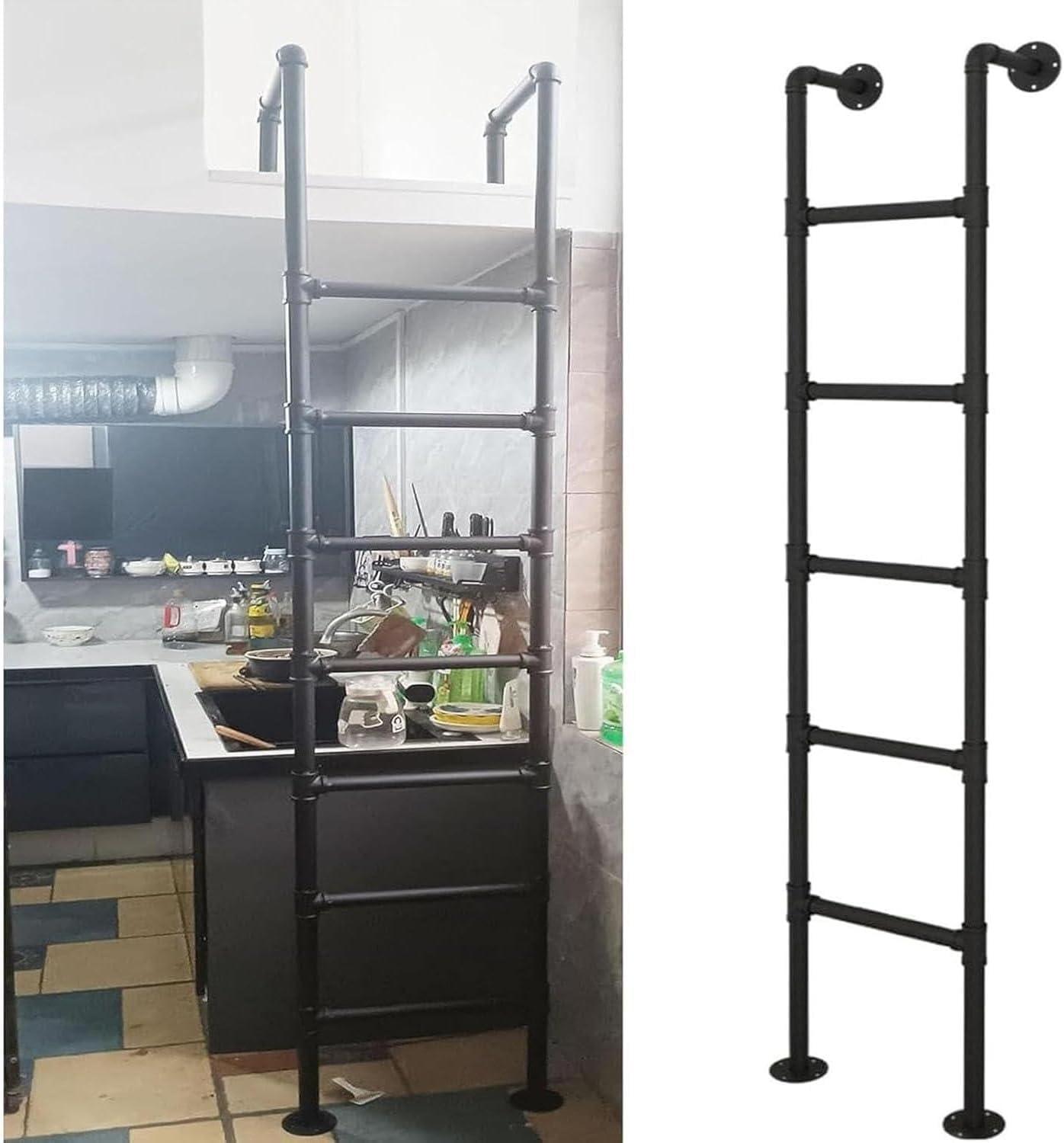 Échelle métallique murale robuste style industriel pour puits de lumière