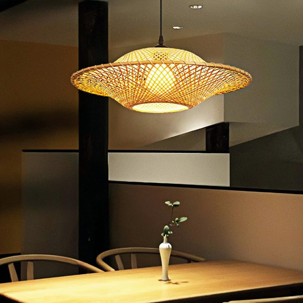 Plecione bambusowe zawieszki, inspirowane Chinami lampy wiszące do restauracji i restauracji, dekoracyjny żyrandol w stylu Wabi-Sabi do salonu, biura, hotelu, sklepu lub handlu