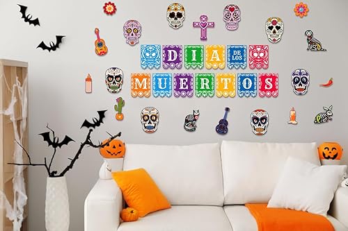 Miniatura 5 de WhatSign Decoraciones del Día de los Muertos, recortes de Halloween, decoración de calavera de azúcar, decoración de papel de Halloween, recortes de