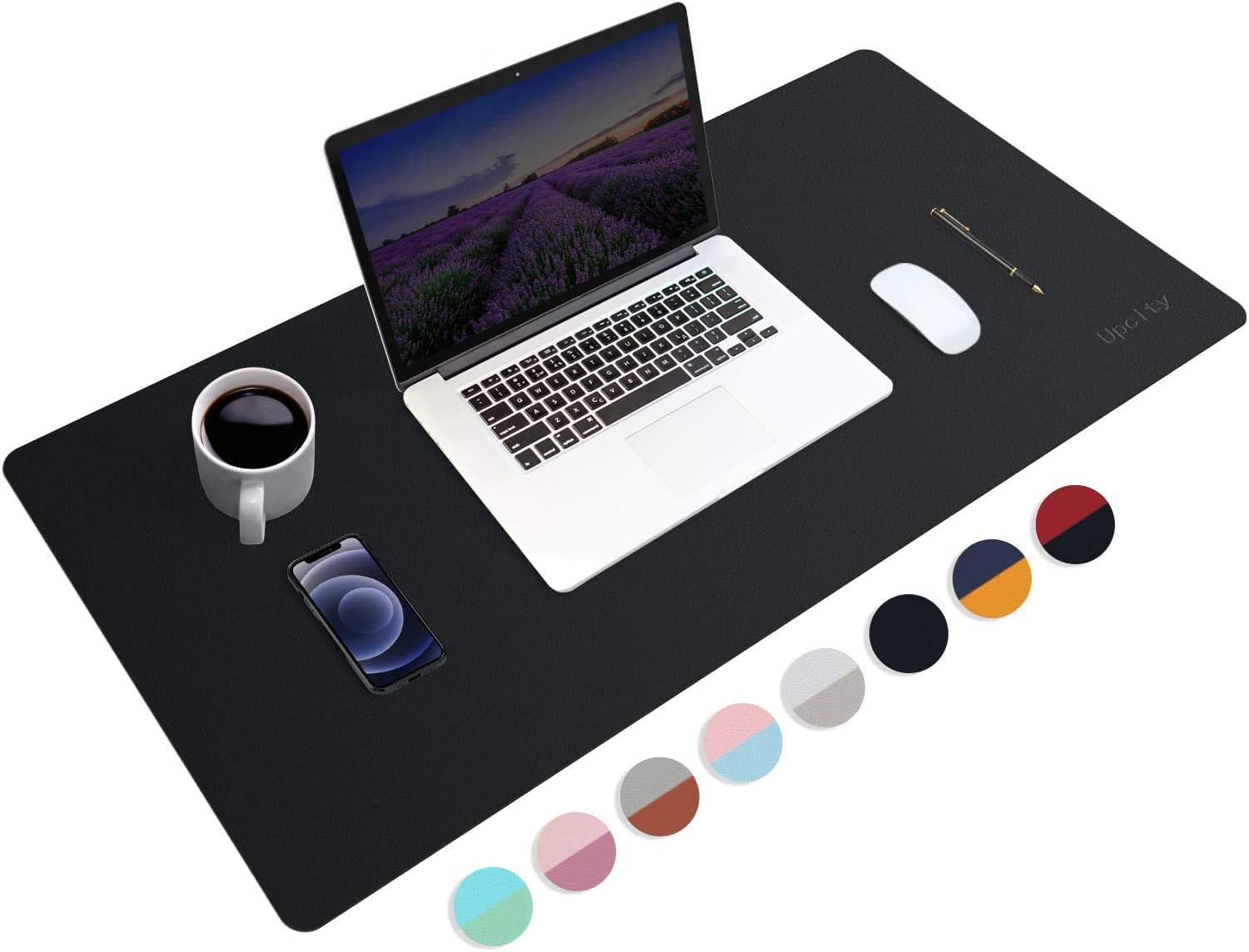 Desk Mat, Leather Mousepad - Desk Pad for Keyboard and Mouse, Desk Pad Blotter Protector, Waterproof PU Leather Laptop Desk Mat for Office/Home(Black, 23 * 13")