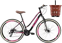 Bicicleta Aro 29 Feminina KSW Sunny Tipo Retrô C/Cesta Marrom Estilosa Relação 3x7v e Freios a Disco