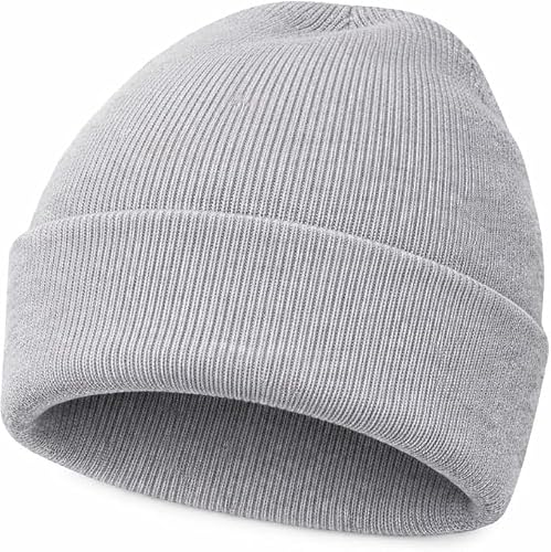 DANAEST Merino Beanie Damen Herren warme Strickmütze Wollmütze – Reingrau