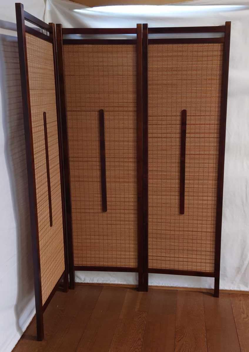 3連 パーテーション 間仕切り 衝立 天然竹（燻し竹）使用スクリーン 高