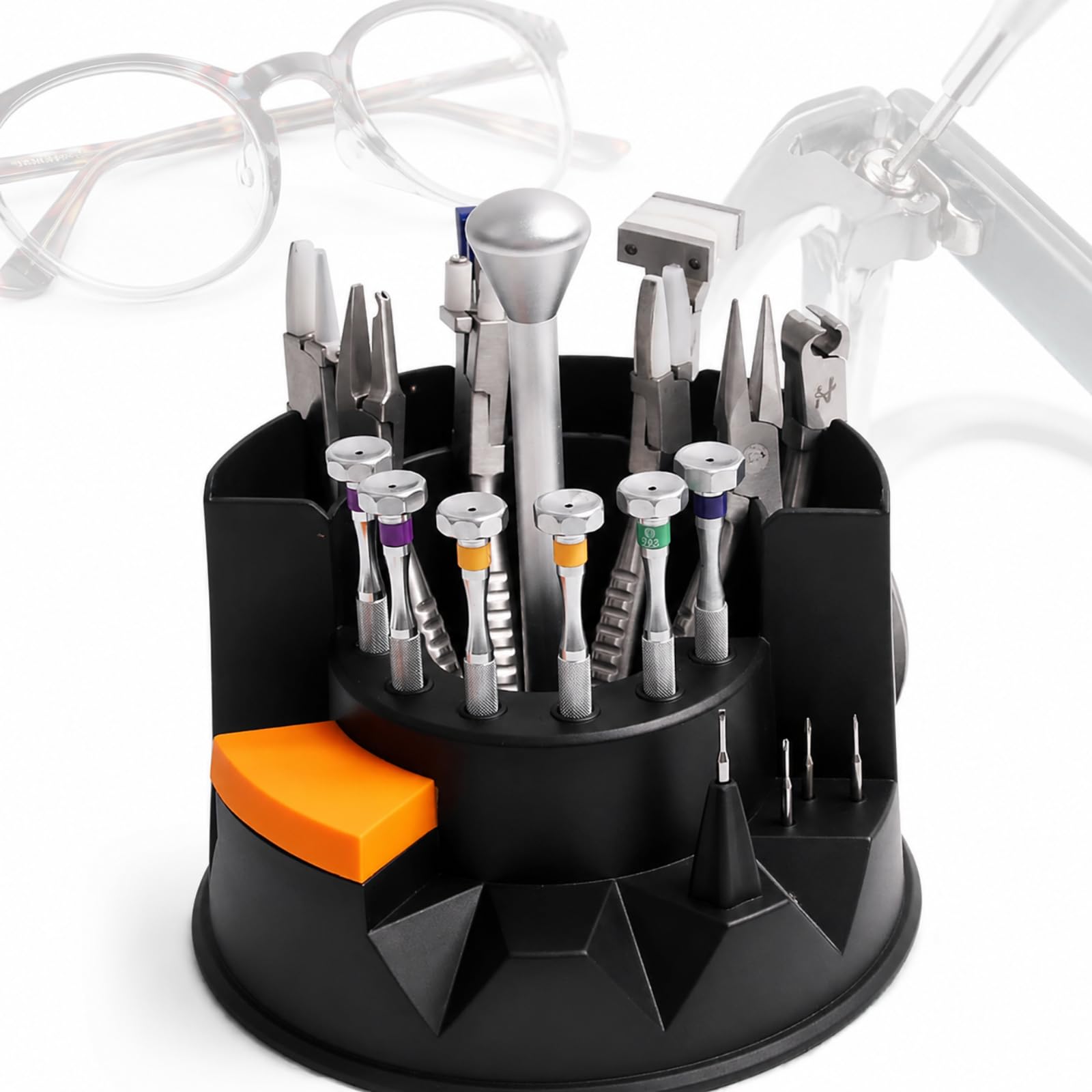 AMQYDT Optical Eyeglass Tool Kit, Professional Glasses Repair Kit with 8 Eyeglass Pliers, 6 Precision Screwdrivers, Stand Holder and Non-Slip Grips for Frame Adjustment Repair