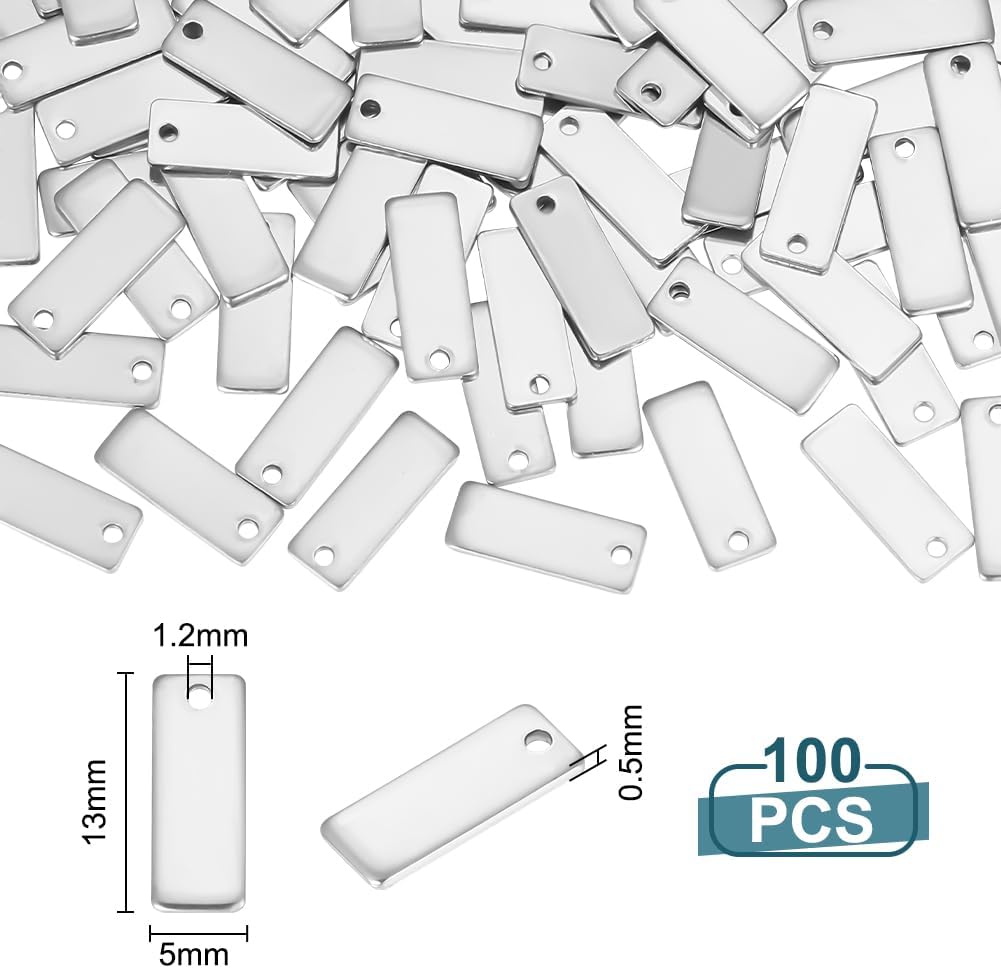 UNICRAFTALE about 100Pcs Rectangle Metal Stamping Blank Tag 13mm Stainless Steel Blank Charms Name Tag Small Blank Pendants Charms for DIY Bracelet Necklace Jewelry Making - Image 2