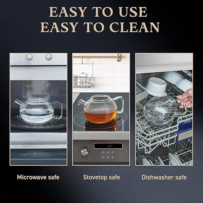 Image of PrimeWorld 1000ml Glass Teapot with Infuser | Borosilicate Clear Tea Maker Pot | Stovetop & Microwave Safe Kettle for Loose Leaf, Blooming Tea & Herbal Infusions