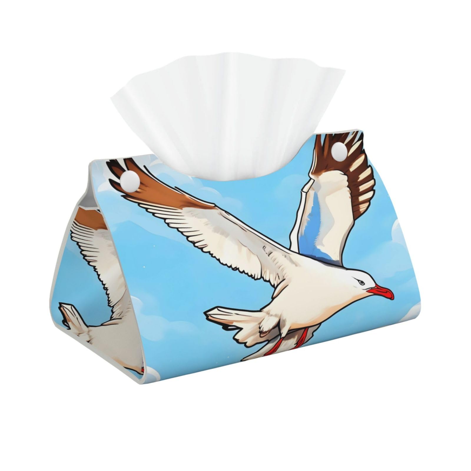 Flying Seagulls Long Leather Tissue Box Cover-Waterproof PU Leather Tissue Holder for Bathroom, Decorative Rectangular Tissue Case