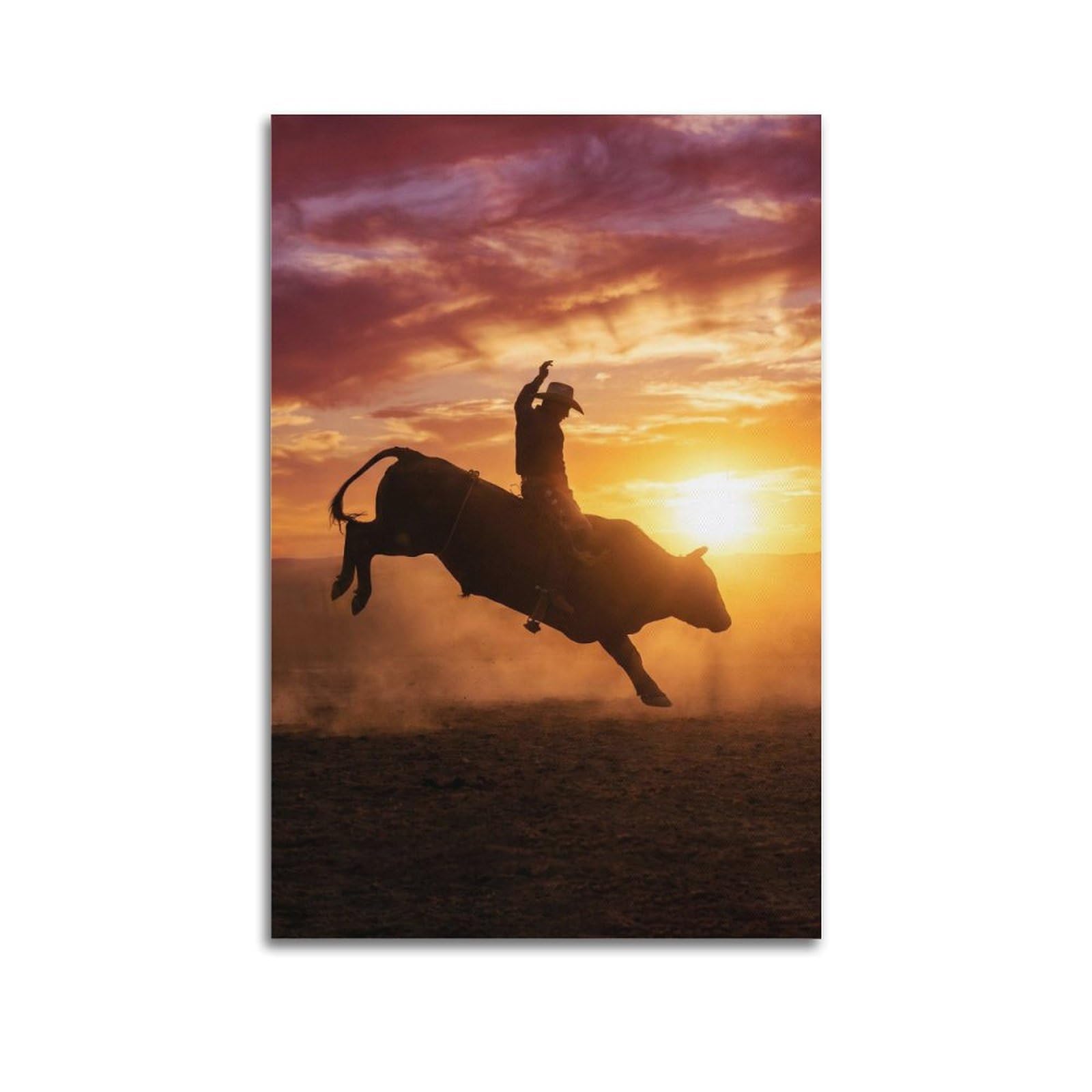 XKUGA Rodeo Action Poster Bull Riding Sunset Western Silhouette Modern Decorative Canvas Prints - Ideal Wall Art for Family, Man Cave, Game Room, Boys & Girls Bedroom 20x30inch(50x75cm)