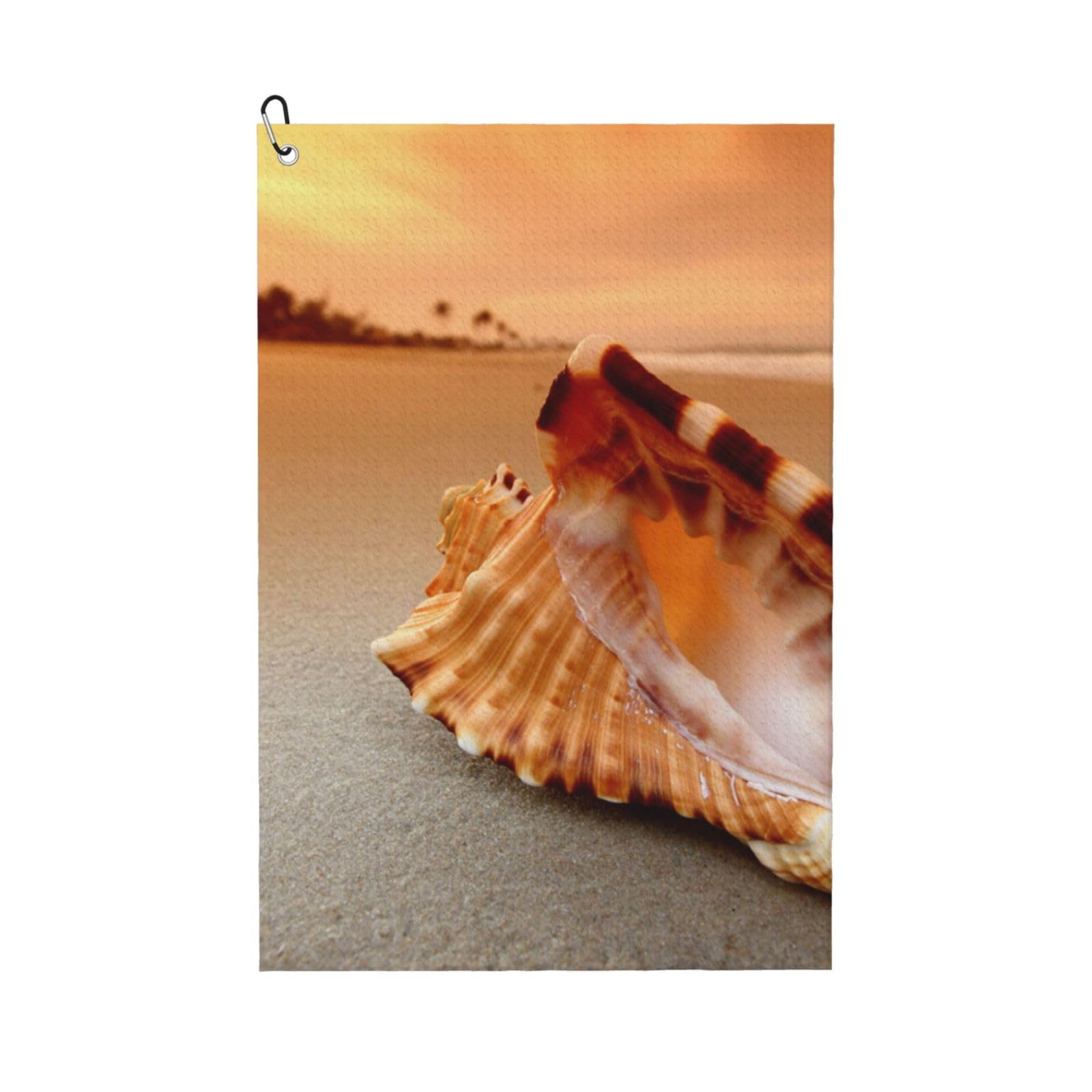 Hnnkloy Sunset Over The Sea The Shell Conch, 16x24 in Portable Waffle Golf Towels with Carabiner Clip for Golf Bag