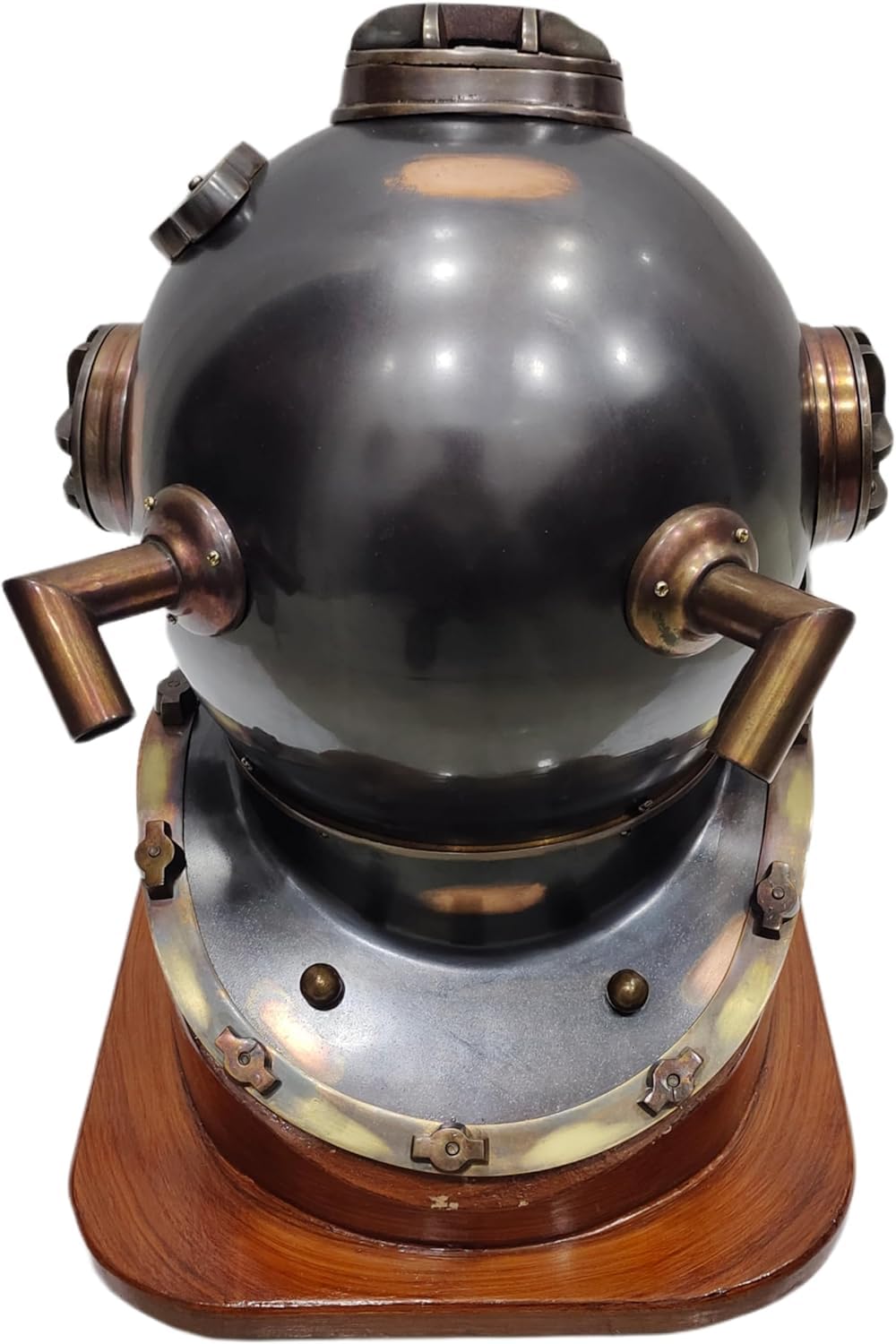 Antique Diving Divers Helmet Brass 18'' Maritime Gift Vintage Collectibles with Wooden Base - Navirock