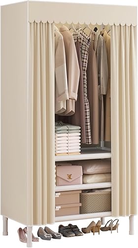 Miniatura 15 de Armario portátil, perchero resistente con cubierta, armario con 1 varillas para colgar, 2 estantes de almacenamiento y 2 cajones, 27.5 pulgadas de