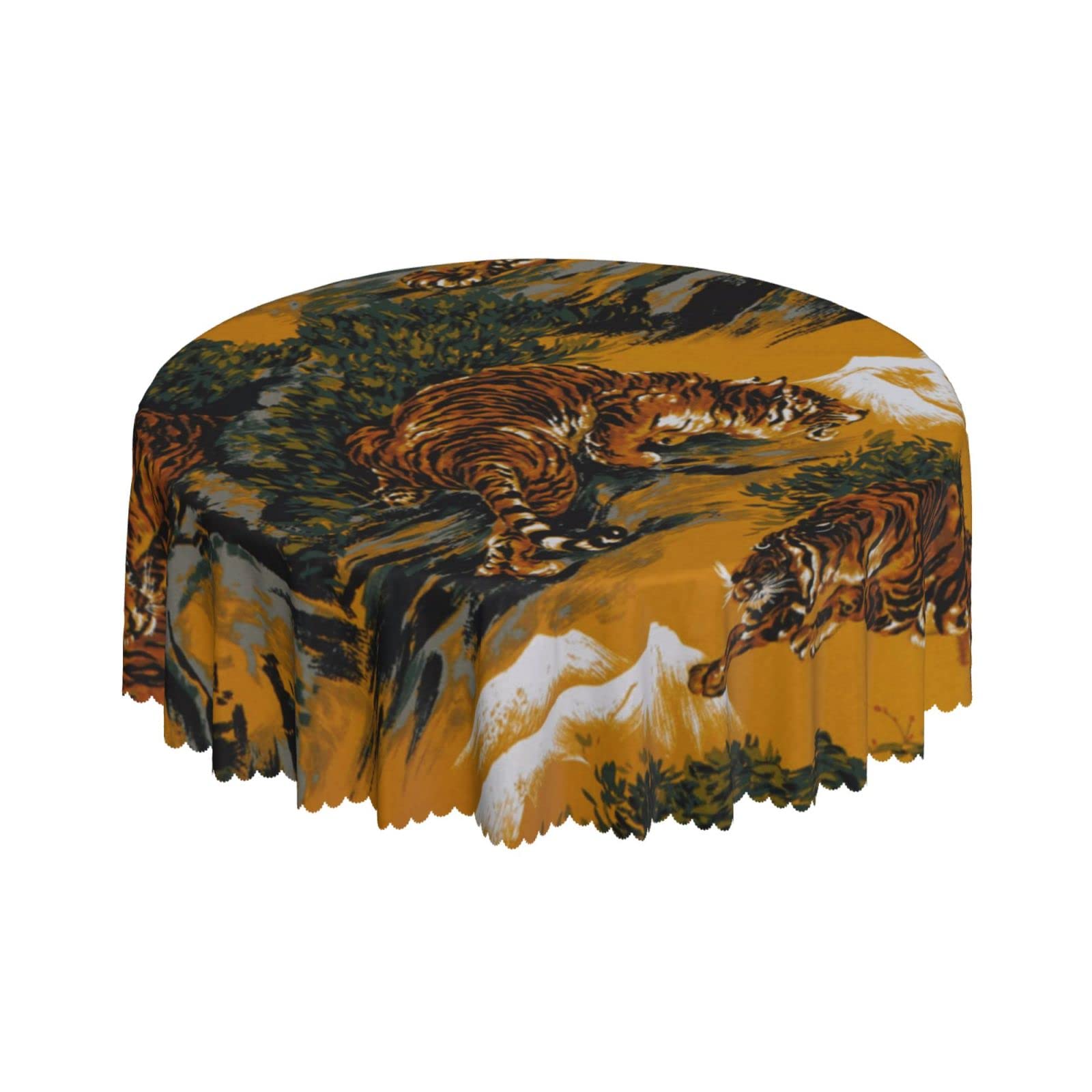 Lsjuee Tiger Wild Animal Round Tablecloth 60 Inch Printed Washable Tablecloth for Dining Party Holiday Fall Home Decorative