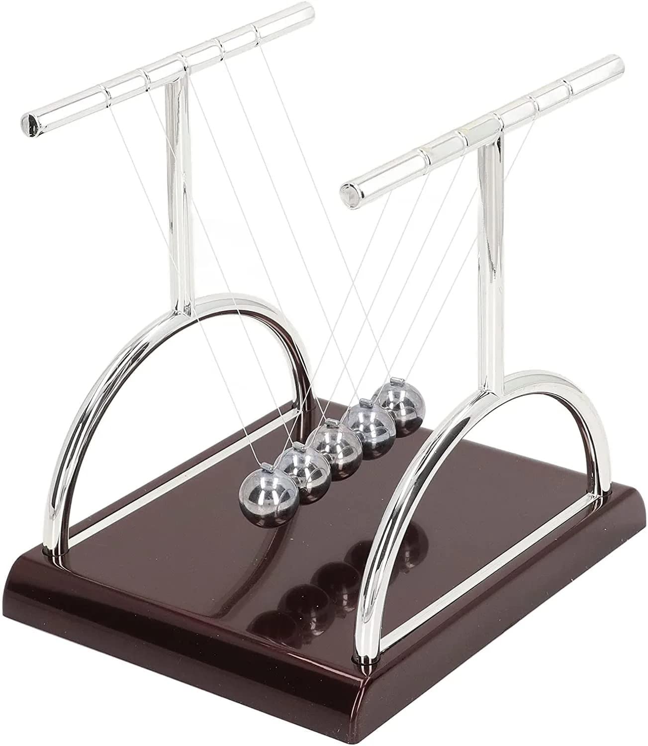 MVM Enterprise Newton Cradle Pendulum - Metal Perpetual Motion Toy & Swing Balance Collision Ball Decoration Figurine with Polished Plastic Base & Nylon Stings for Office Classic Desk Toy.
