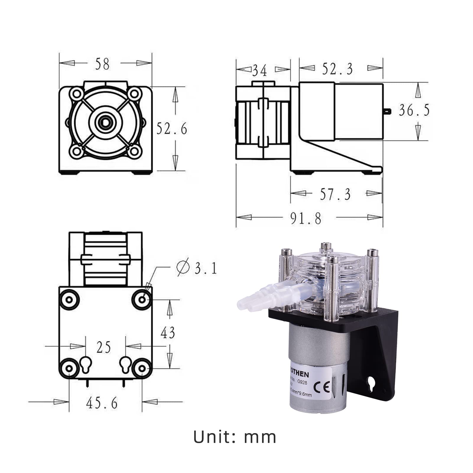 Peristaltic Pump 500ml per Min Metering Pump Vacuum Pump with Ball Bearing Design for Lab Experiment (L 24V)