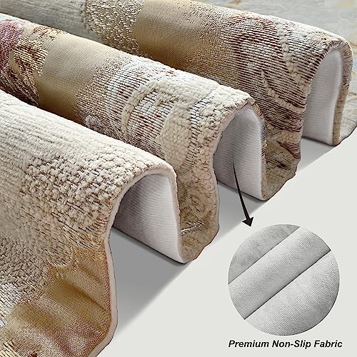 HeMiaor Chenille Jacquard Thick Table Runner Delicate Tassel for Meeting Decor and Dining Table Retro Embroidery Pattern for Christmas Festive Wedding Decoration Beige 60 inches Long - Image 4