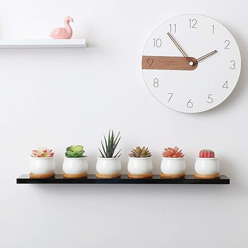 Miniatura 2 de T4U Macetas pequeñas para suculentas blancas con bandejas de bambú, macetas de cerámica para suculentas de interior con drenaje, contenedor pequeño