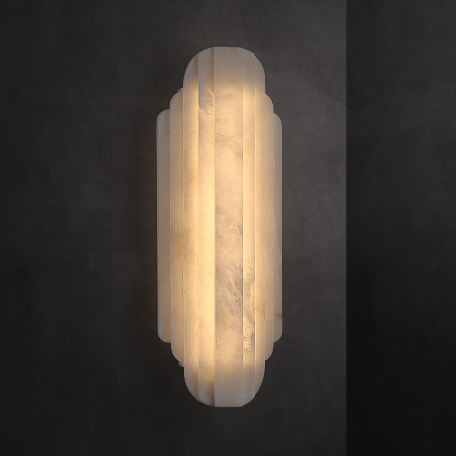 Kikioo 19.7inch Natural Alabaster Wall Sconce Luxury Marble Wall Light Creative Bathroom Wall Sconces Mid Century Stone Wall Lamp for Villa Living Room Corridor Stair