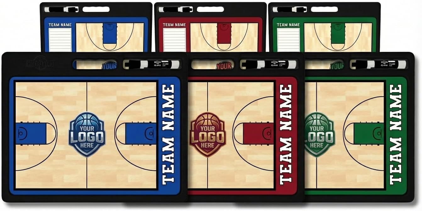 Custom Pro Basketball Whiteboard with Carry Handle and Marker Holder, Personalized Dry Erase Coaching Board, Double Sided Full Court and Half Court