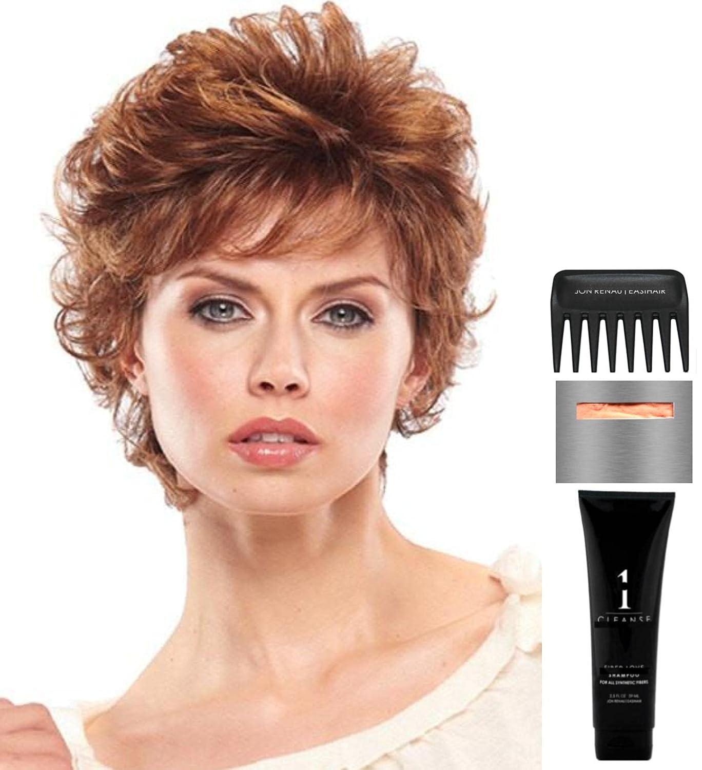 Bundle - 5 items: Peaches Wig by Jon Renau, Christy's Wigs Q & A Booklet, 2oz Travel Size Wig Shampoo, Wig Cap & Wide Tooth Comb - Color: 56F51