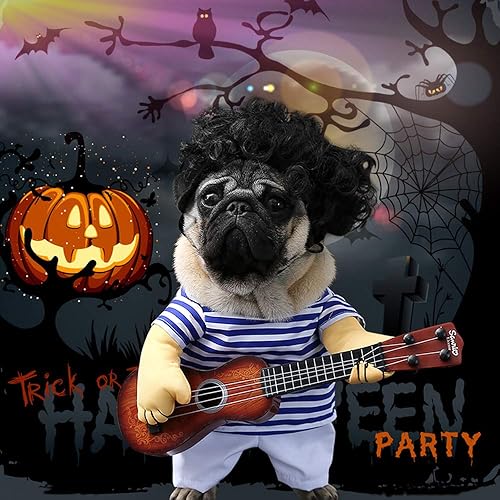 Miniatura 7 de Idepet Disfraz de Halloween para mascotas, divertido disfraz de guitarra para perro, ropa para mascotas, traje para cachorros, perros pequeños y