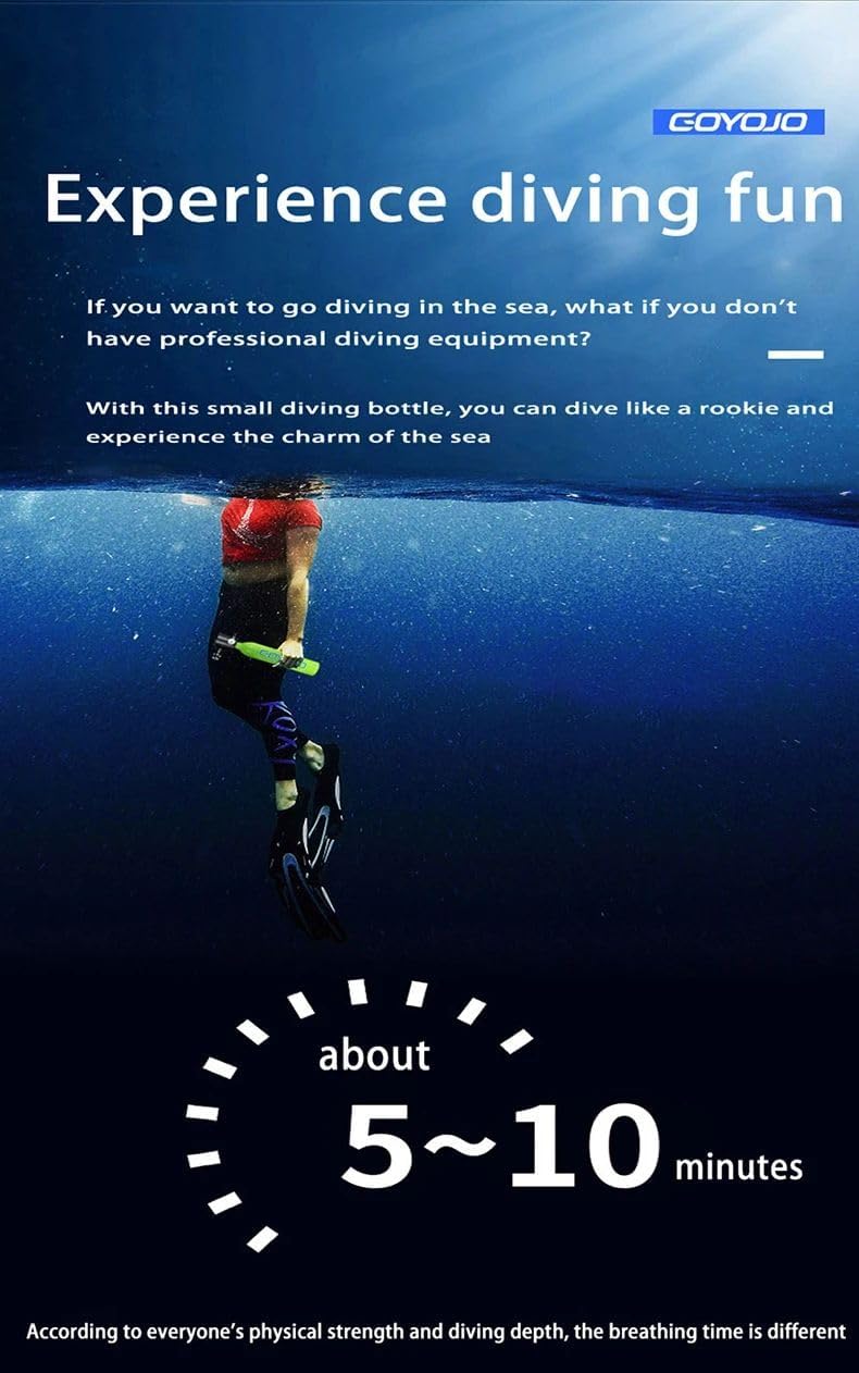 GOYOJO Mini Scuba Tank 0.5L Portable Lung Diving Device Spare Air Oxygen Cylinder Underwater Breathing System 5-10 Minutes Refillable with Pump (Green D Set)