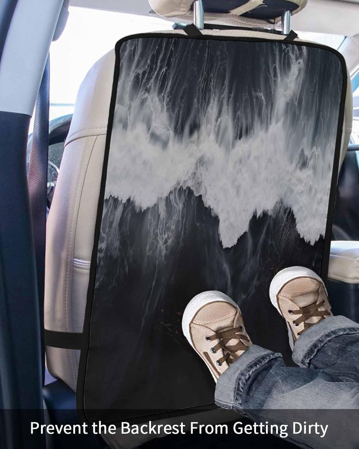 T&H XHome Car Seat Protector, 2 Pack Kick Mats Back Seat Protector Summer Black Ocean Beach Print Waterproof Backseat Cover for Kids Universal Fit Automotive Interior Protectors