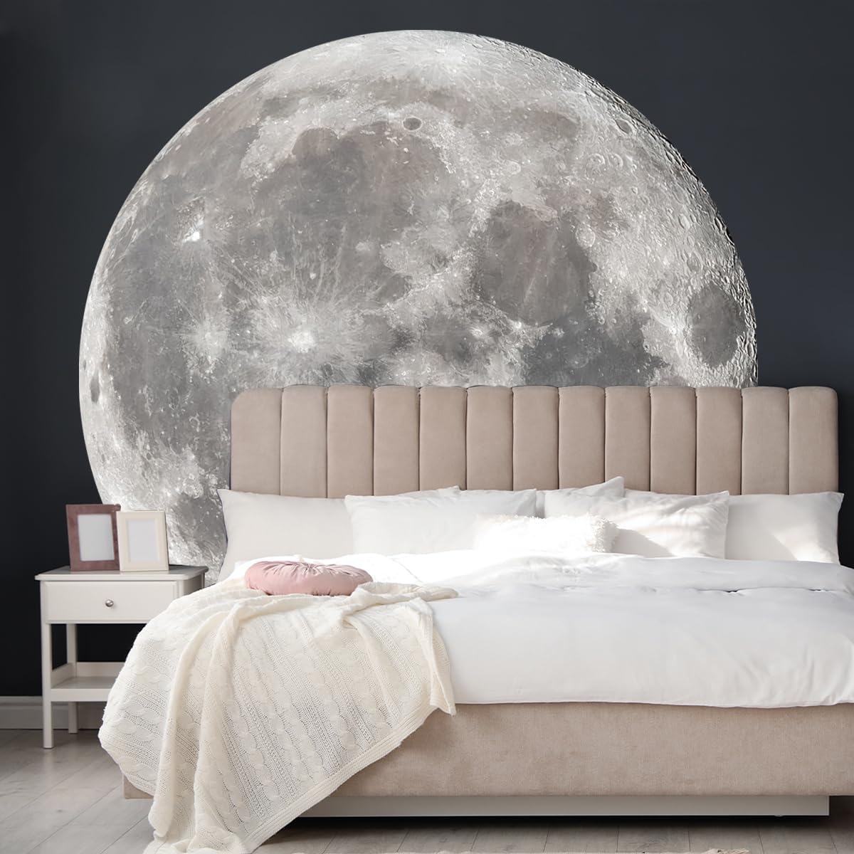 Large Moon Wall Stickers Full Moon Decor Wall Decals 6 Sheets Peel and Stick Wall Murals Decor for Living Room Nursery Kids Bedroom Classroom (Silver Moon)