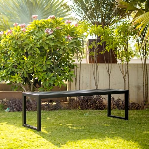 Image of BRISHI Metal 3 Seater Bench for Garden Outdoor Seating Bench for Terrace Home Office Waiting Area (Black)