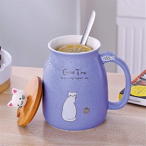 Miniatura 6 de Taza de cerámica de gato lindo de 15 onzas, taza de té de café con leche de 15.2 fl oz con cuchara y tapa de madera de gatito tridimensional, tazas